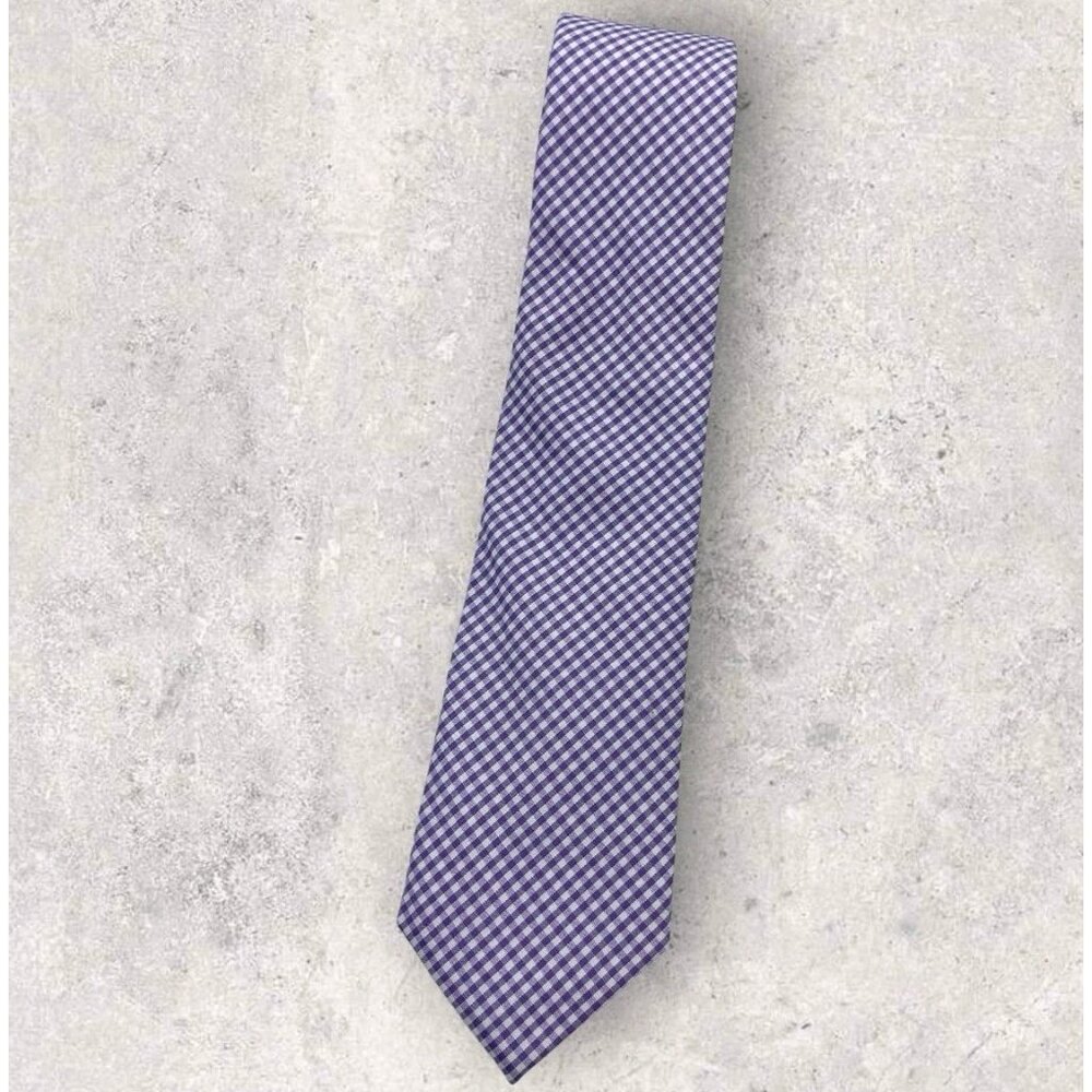NEW RAG & BONE Cotton Tie USA LUXURY Purple White Tartan W:2.7"